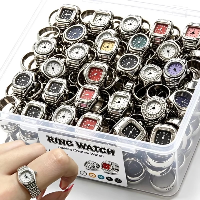 Vintage 80s Punk Watch Ring Y2K Cool Quartz Finger Watch Unisex Elastic Design Fashion Jewelry Women Men Couples Accessory