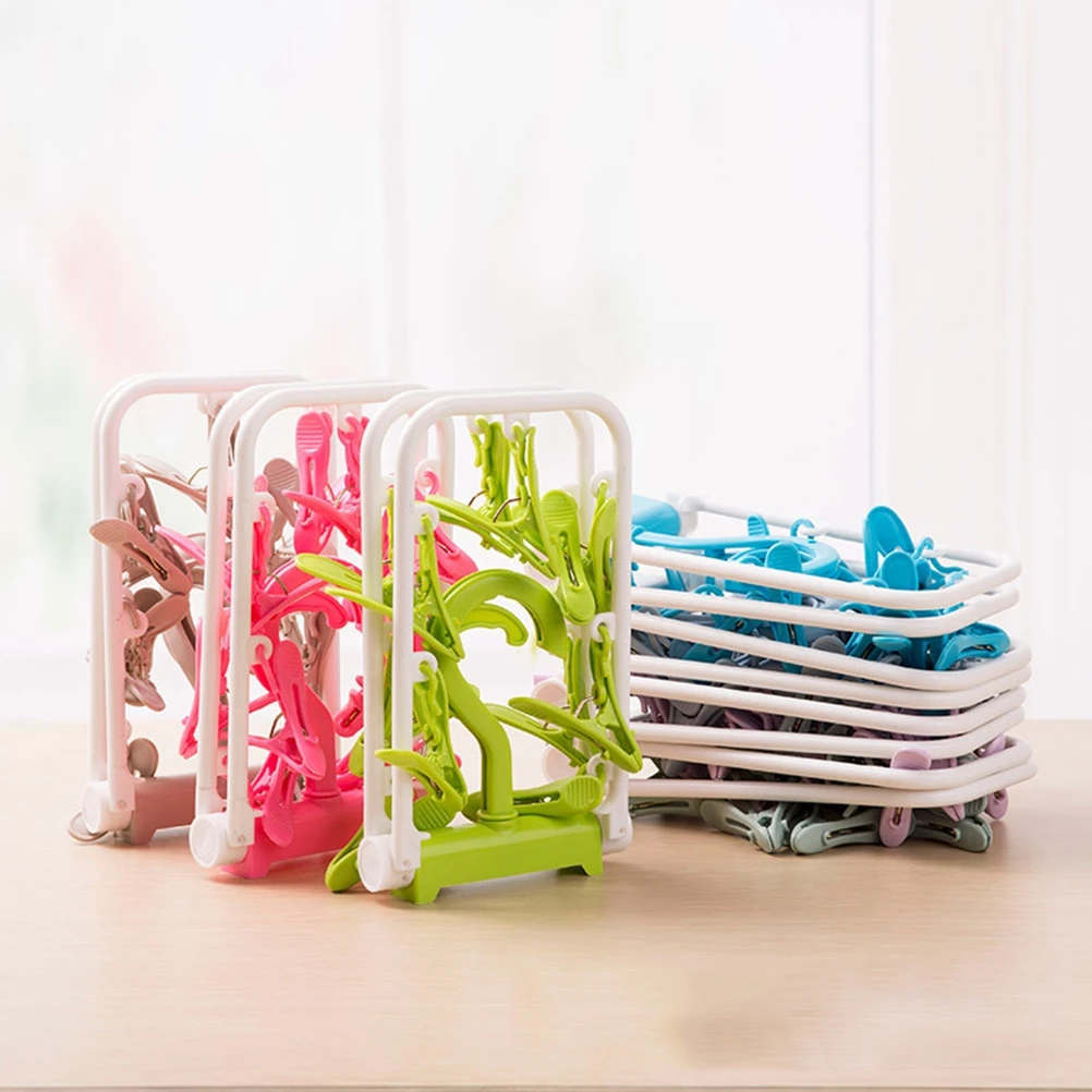 

12 Clip Foldable Drying Drip Hanger Rust Resistant Hold Tight Clips Air Dry Bras Lingerie Socks Delicates on Shower Curtain Rod