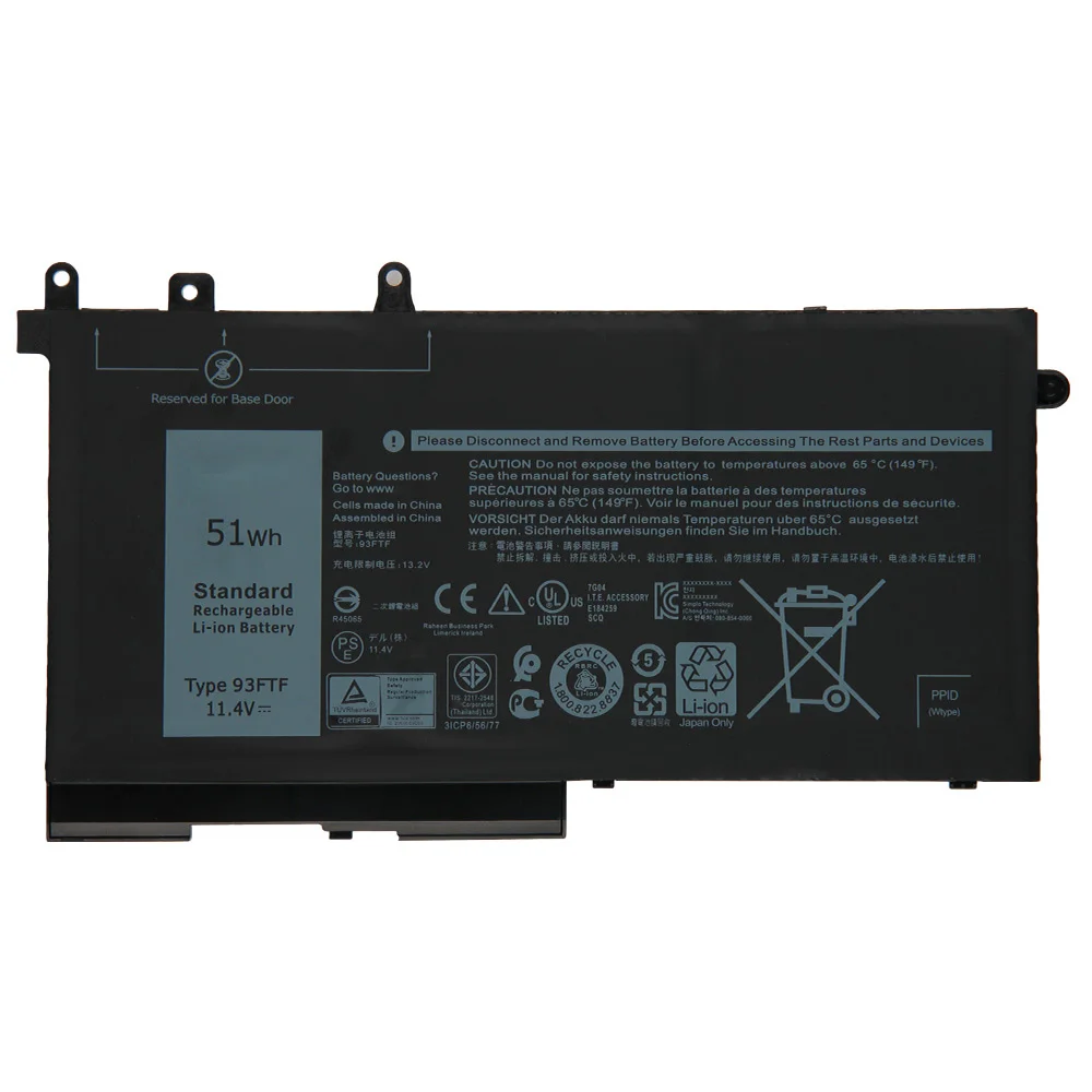 Replacement Battery 93FTF 083XPC 83XPC D4CMT For Dell Latitude 5280 5480 5580 5290 5490 5590 Rechargeable Battery 51Wh