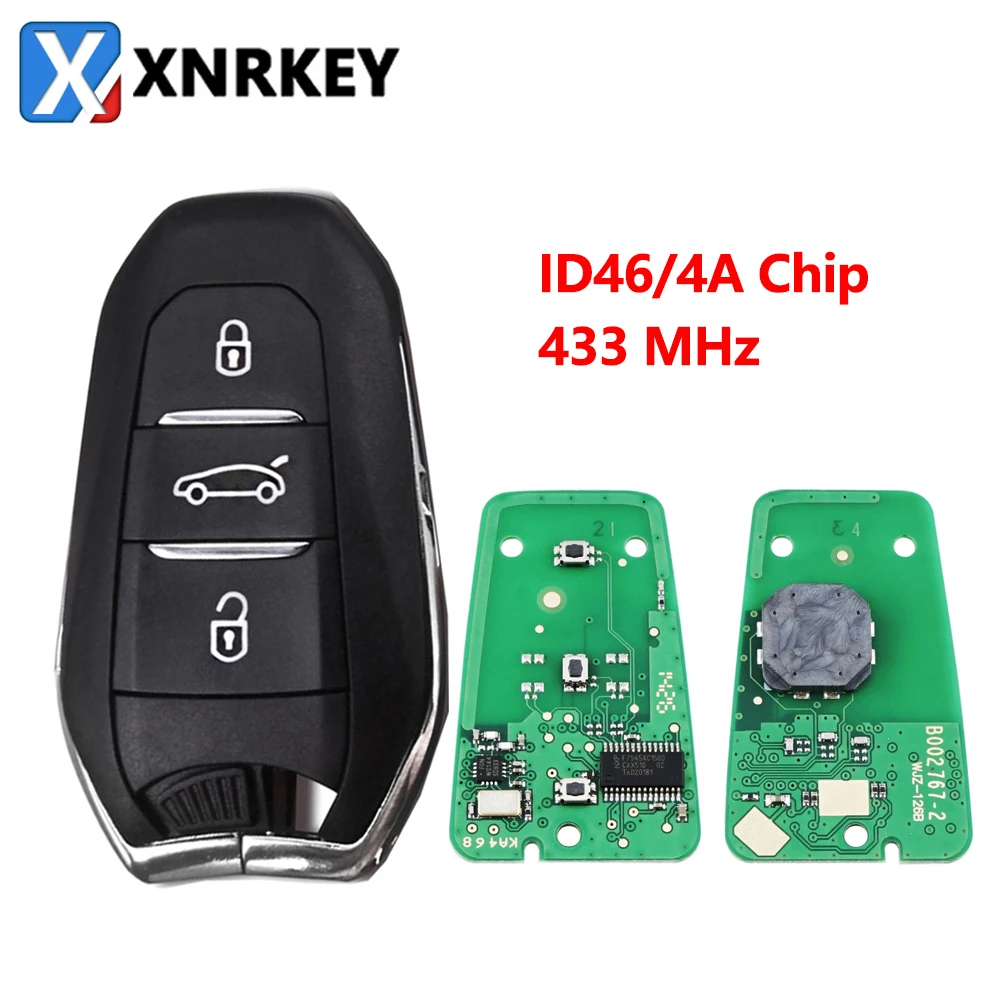 

XNRKEY 3B Car Remote Key ID46/4A Chip 433Mhz for Peugeot 208 308 3008 508 5008 Smart Keyless Entry Replacement Promixity Card