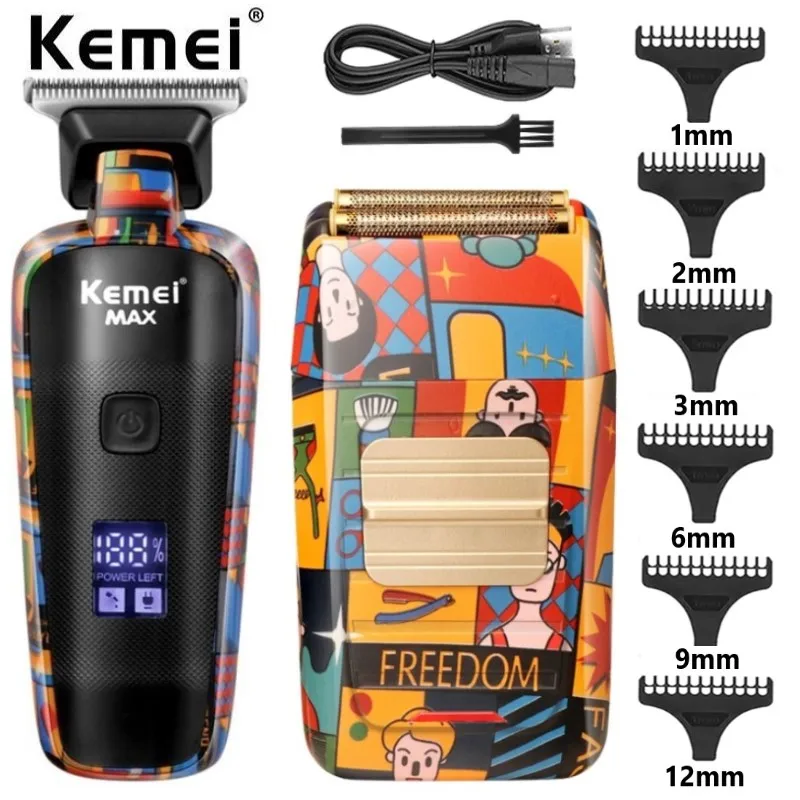 

Kemei Professional Men Barber Hair Clipper Rechargeable Fashion Graffiti Electric Finish Cutting Machine Beard Trimmer Shaver