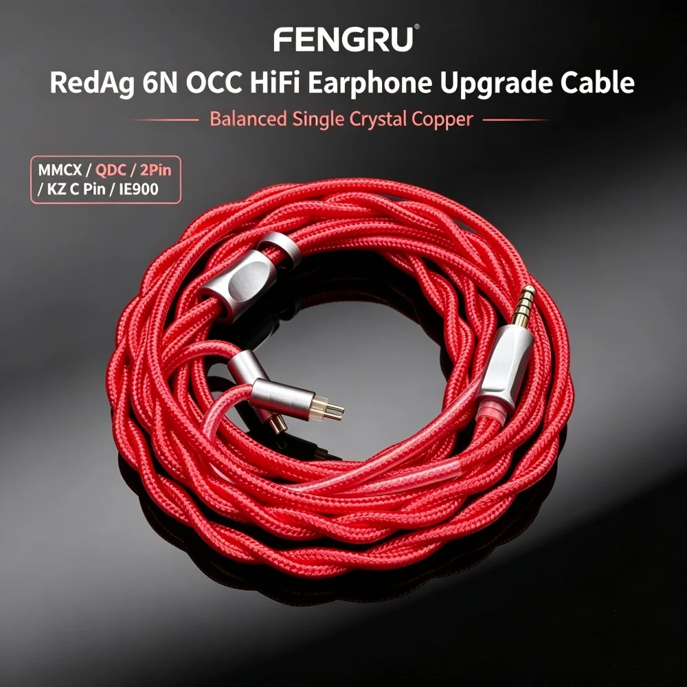 FENGRU RedAg 6N OCC HiFi Earphone Upgrade Cable MMCX/QDC/2Pin/KZ C Pin/IE900 Balanced Single Crystal Copper for Zero N5005 IE900
