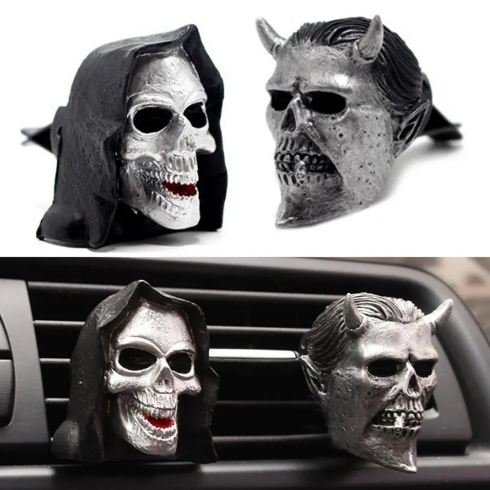 2Pcs Evil Skull Air Vent Clips Air Fresheners Creative Shape Ghost Perfume Clip Essential Oil Diffuser Car Interior Accessories