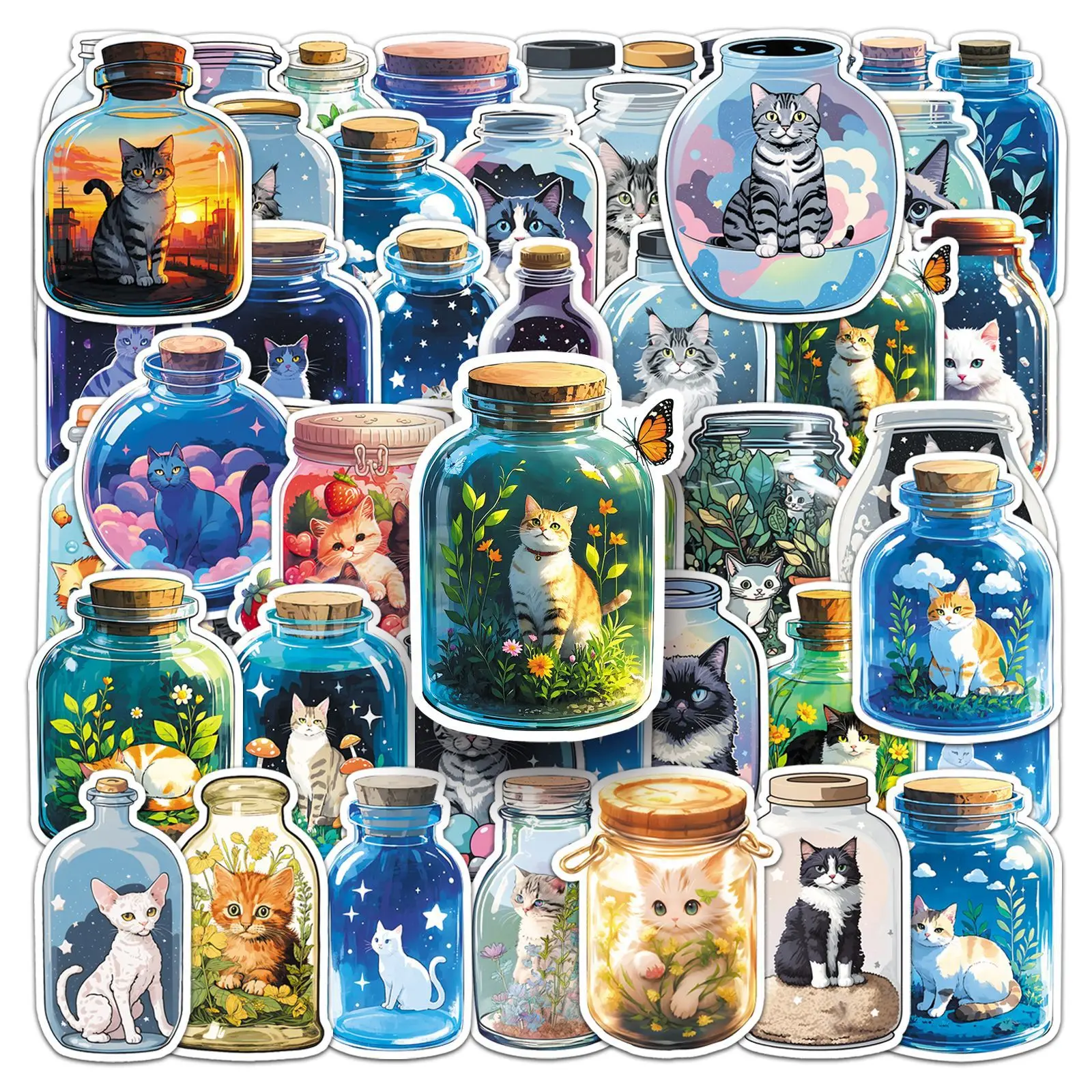 

50 шт., наклейки с милым котом, бутылка мира, кошка, наклейка, сделай сам, телефон, гитара, ноутбук, ноутбук, чемодан, чашка, водонепроницаемая наклейка