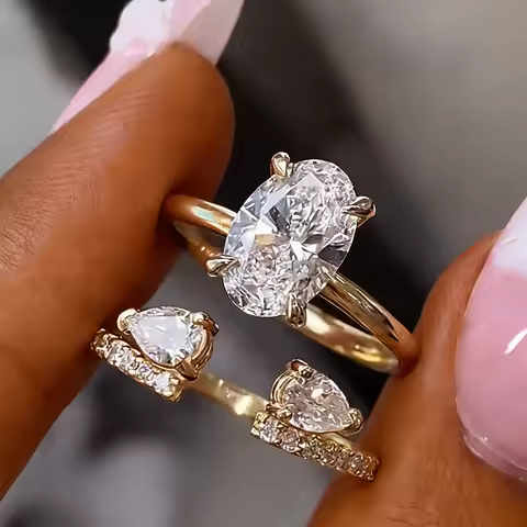 Certified 4ct/0.5ct Oval Cut Moissanite Diamond Engagement Ring Set for Women 925 Sterling Silver Opening Wedding Eternity Band