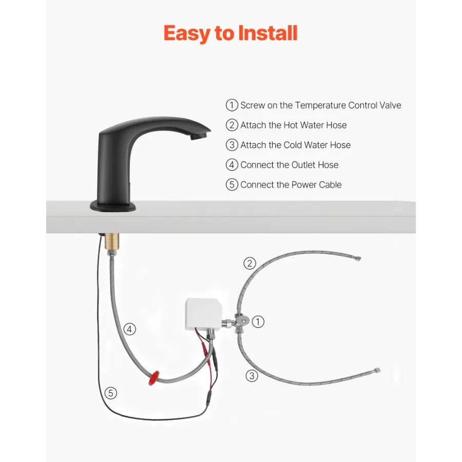 Touchless Bathroom Sink Faucet with Motion Sensor Automatic Restroom Faucet with Cover Plate Battery Powered Adjustable Tempera - view 5