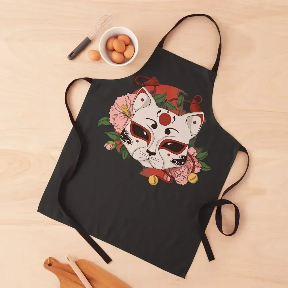 

Japanese cat mask Apron painting Chef jacket men Sexy Apron