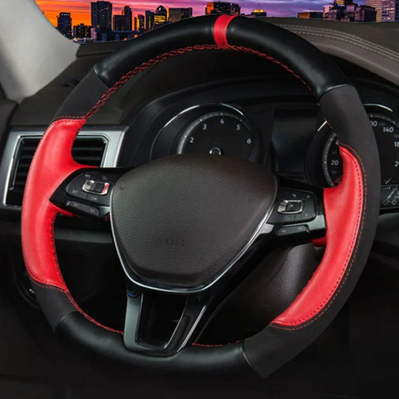 Customize DIY Suede Genuine Leather Car Steering Wheel Cover For Volkswagen Golf 7 Mk7 New Polo Passat B8 Tiguan Car Interior