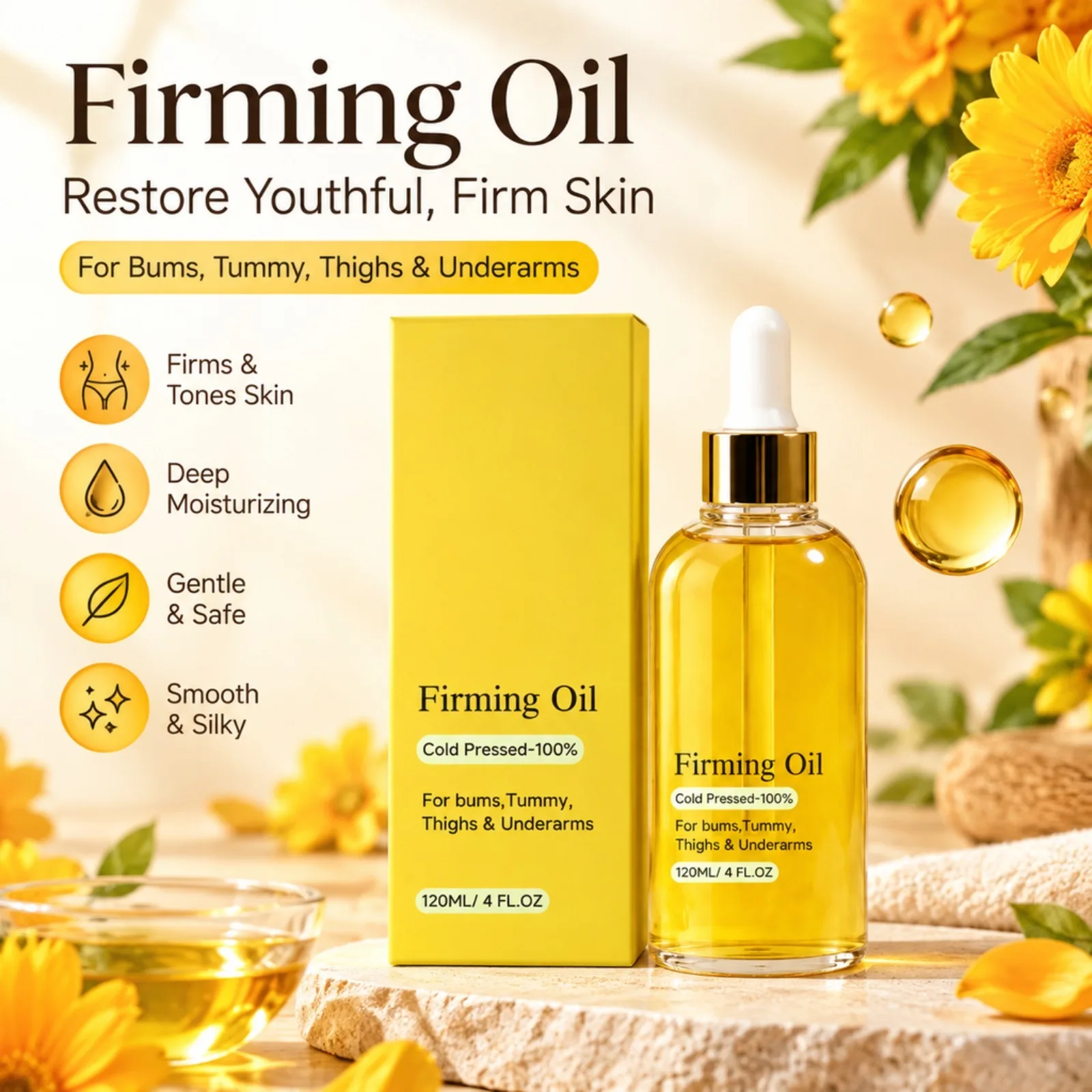 Firming Body Oil Pressed Smooth Skin Texture for Bums Tummy Thighs Underarms Hydrating After Shower Body Massage Skin Care Oil