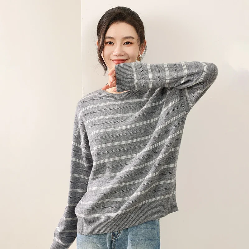 100% Merino Wool Sweater Daily Women's Pullover Knitted Basic Inside Join Sweater Hollow Out Autumn Winter Versatile Clothes Top