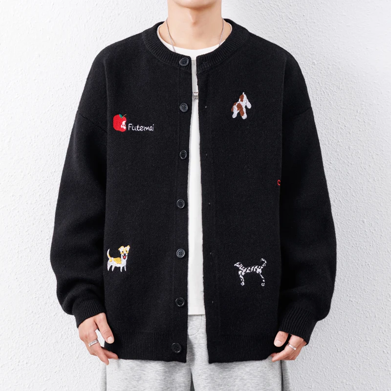 Modischer, bequemer Herren-Strickcardigan, hochwertige Marke, süßes Stickerei-Design, Herbst-Winter, koreanischer lässiger Rundhals-Pullover-Mantel – Detail 11