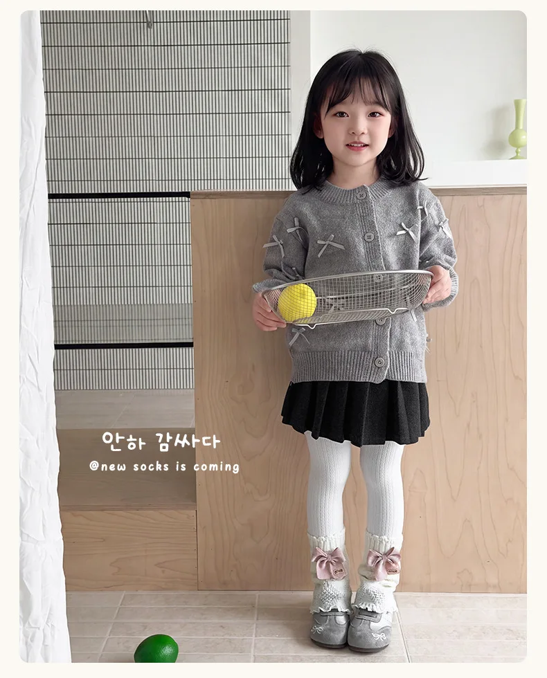 Girls Leggings Spring Autumn Outerwear Stylish Bow Knot Tights Cute Baby Versatile Fresh Light Fleece Pants