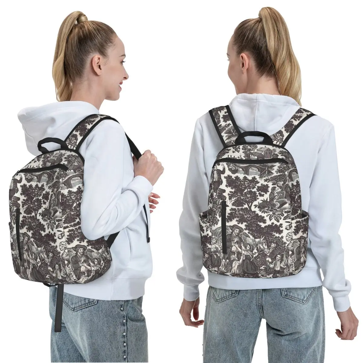 Toile De Jouy Family History Backpack Daypack Large Capacity Kids BookBag School Bag Shoulder Bags for Men Women