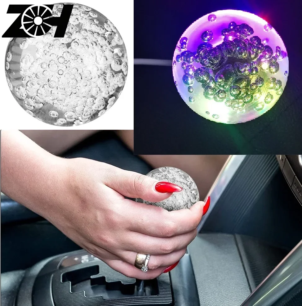 Universal Car Multicolor Crystal Bubble LED Light Round Ball Manual Gear Stick Shift Knob Shifter Lever AT MT
