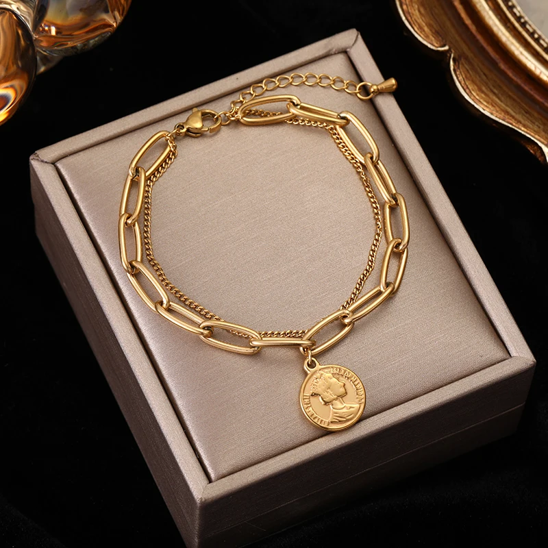 EILIECK 316L Stainless Steel Zircon Vintage Headshot Charm Bracelet For Women Men Fashion Girls Bangle Wrist Jewelry Party Gifts - Image 5