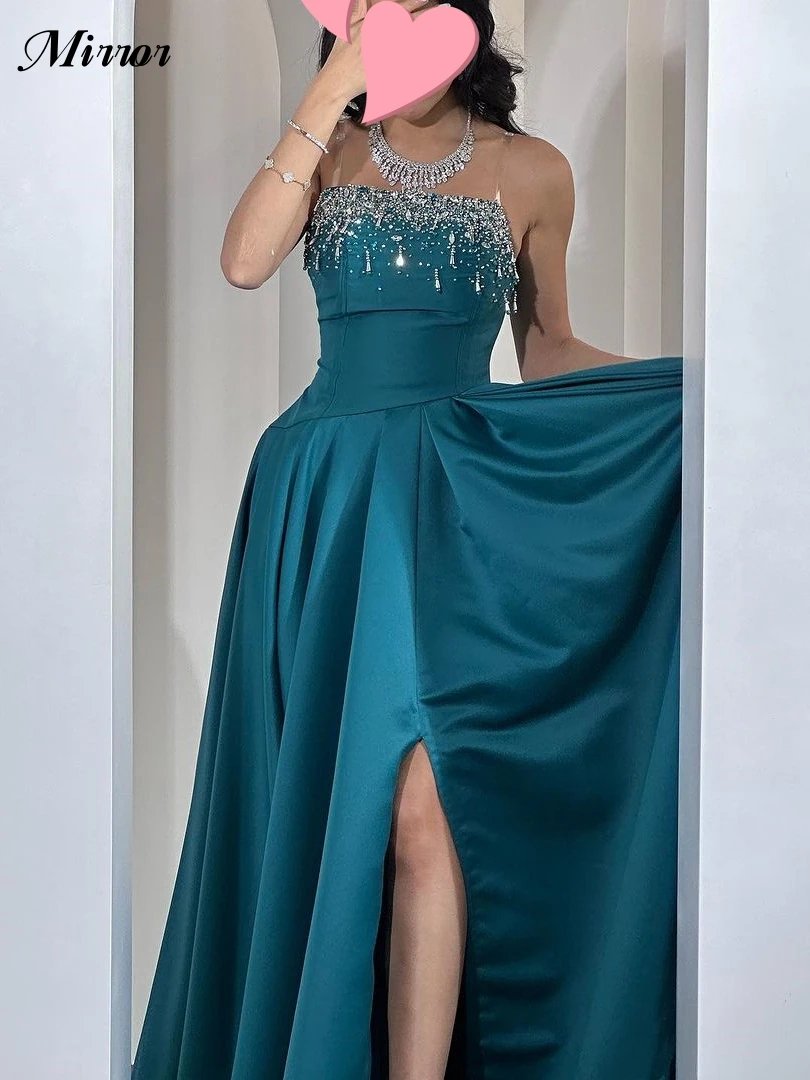 Mirror Dress Elegant Vintage Sweet Peacock Blue Crystal Beading Customize Formal Occasion Prom Dress Evening Party Gowns