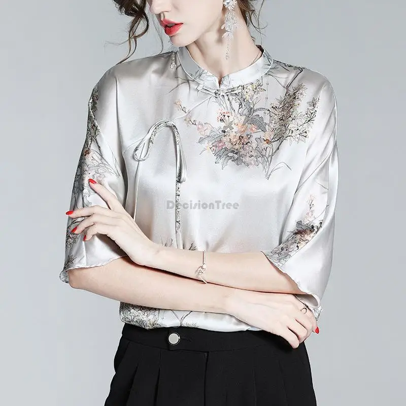 

2024 chinese style traditional women tang suit blouse elegant casual daily wear floral printing vintage blouse cheongsam tops