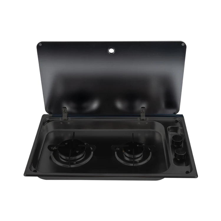 

JDA Black Coating SS304 Gas Stove With 2 Burners With Glass Cover For RV Travel Trailer Camper Boat Motorhomes Caravans