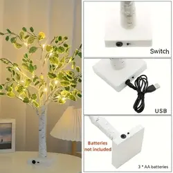 1pc 24LED simulation birch tree light holiday shaped tree light Christmas party scene decoration luminous tree