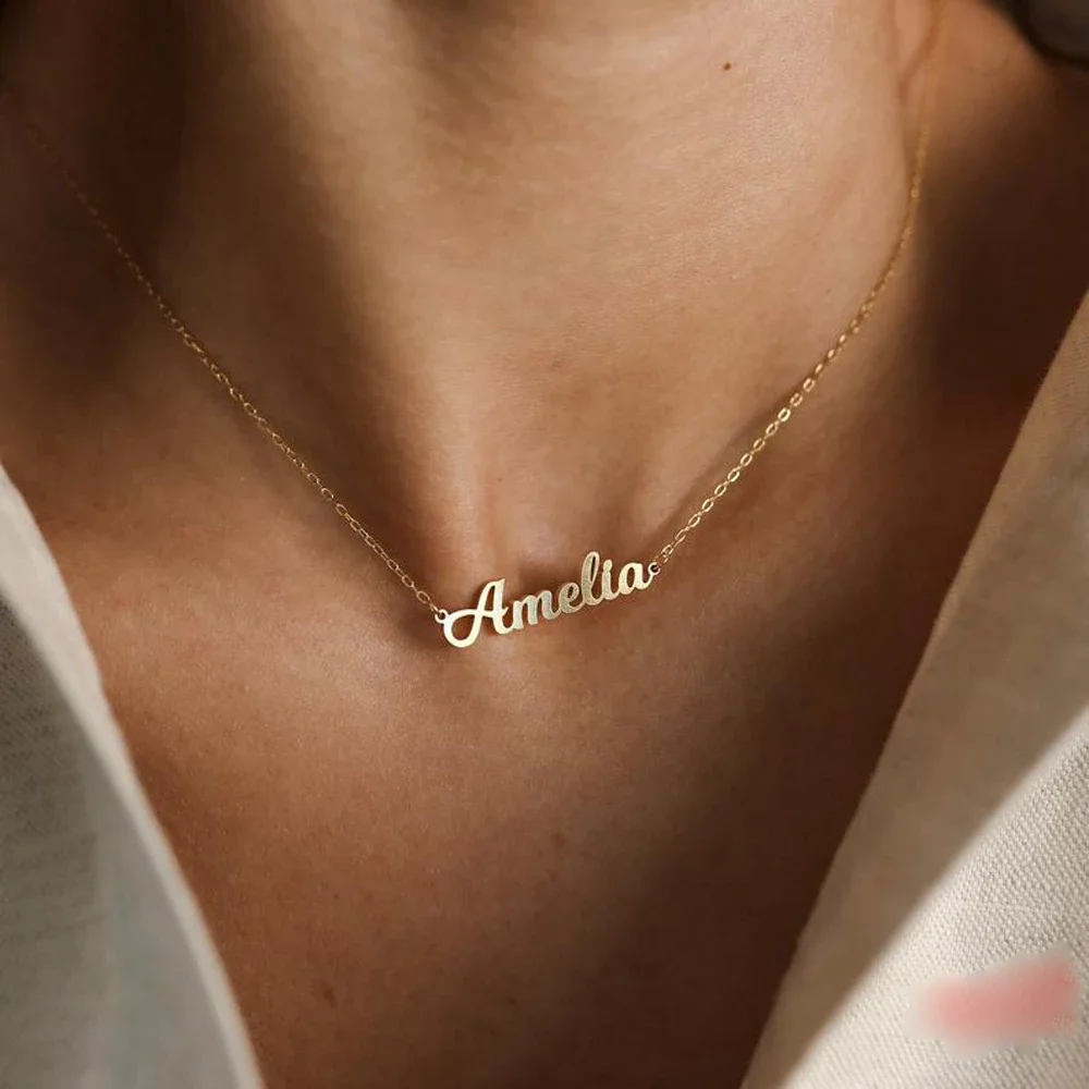 Benutzerdefinierte Namenskette für Frauen, personalisierter kursiver Buchstabenanhänger, Edelstahlschmuck, Herrenkette, Halsband, personalisierbar – Detail 5
