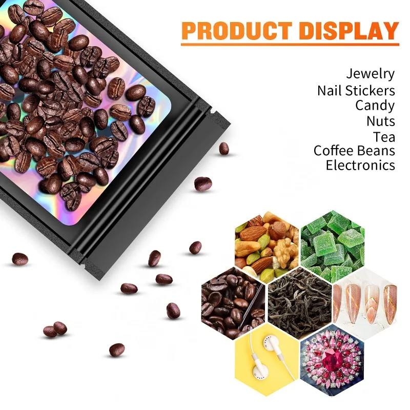 500Pcs Holographic Ziplock Bags Plastic Laser Iridescent Zip Bags for Manicure Eyelash Display Earrings Ring Jewelry Storage Bag
