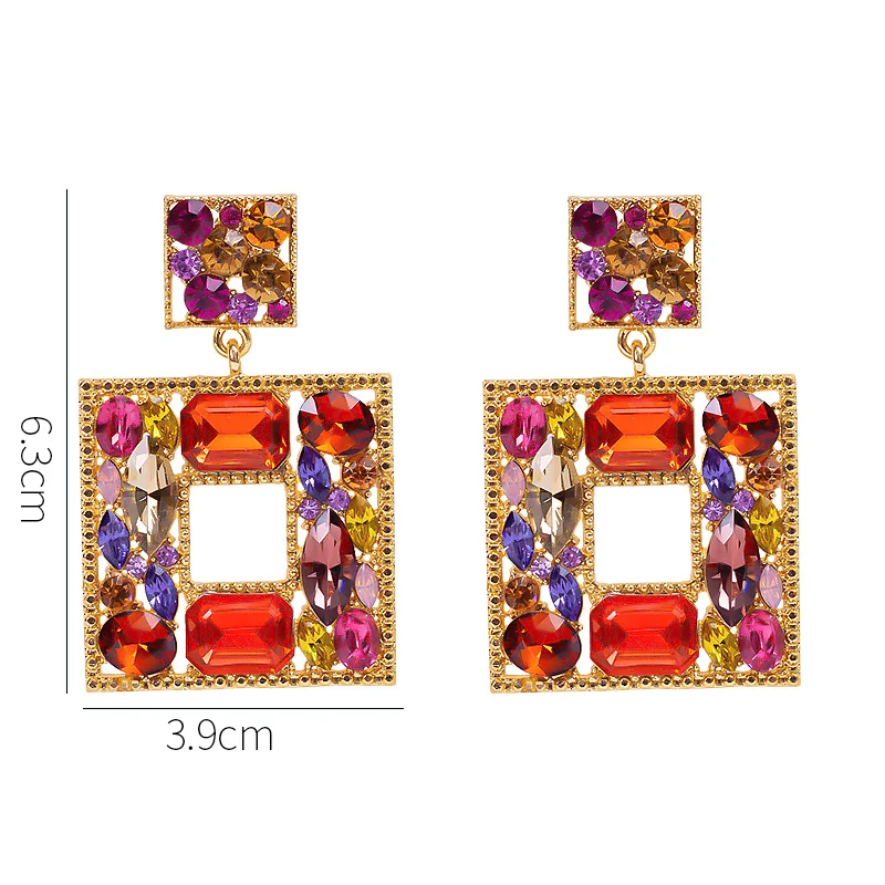 EASYA-Boucles d'oreilles carrées en cristal incrusté de métal classique pour dames, bijoux décoratifs de luxe, robe de soirée, accessoires pour pull