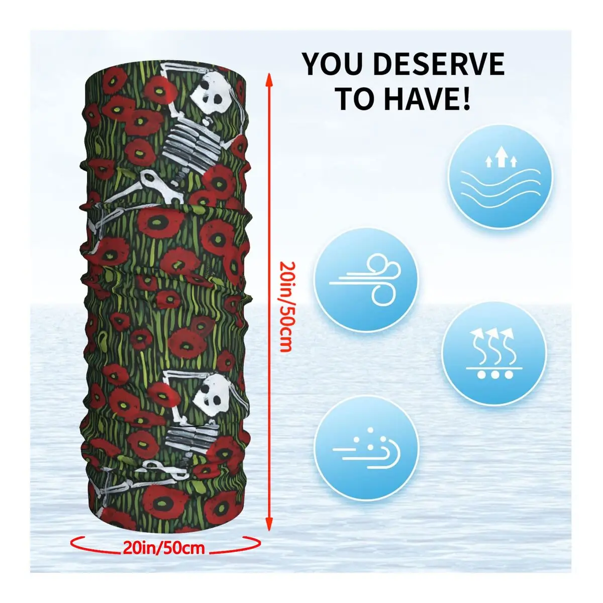 Skeleton In The Poppies Scarf Neckerchief Neck Face Mask Polyester