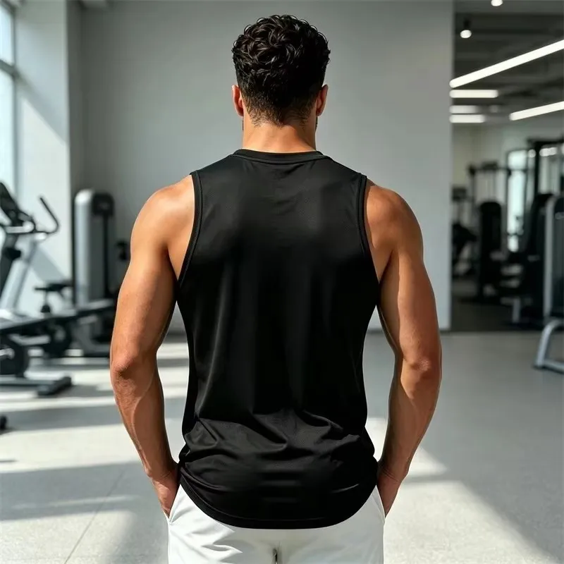 Men Mesh Breathable Gym Tank Top Print Sleeveless T-shirt Quick Dry Running Fitness Vest summer round collar sports men pullover