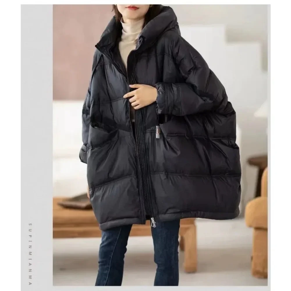 Casual Loose Oversized Down Jacket Ladies White Duck Coat 2024 New Autumn Winter Warm Coat Hood Korean Coat Office Woman