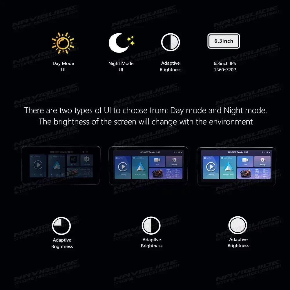 6.3インチタッチスクリーン搭載、ワイヤレスAndroid Auto対応、IP67防水、バイク用内蔵DVR付きポータブルバイク用CarPlay