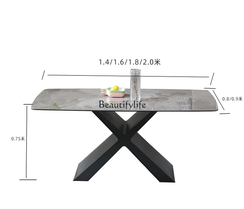 FG44Italian Minimalist Composite Glass Stone Plate Dining Table Home Rectangular Sales Office Conference Table