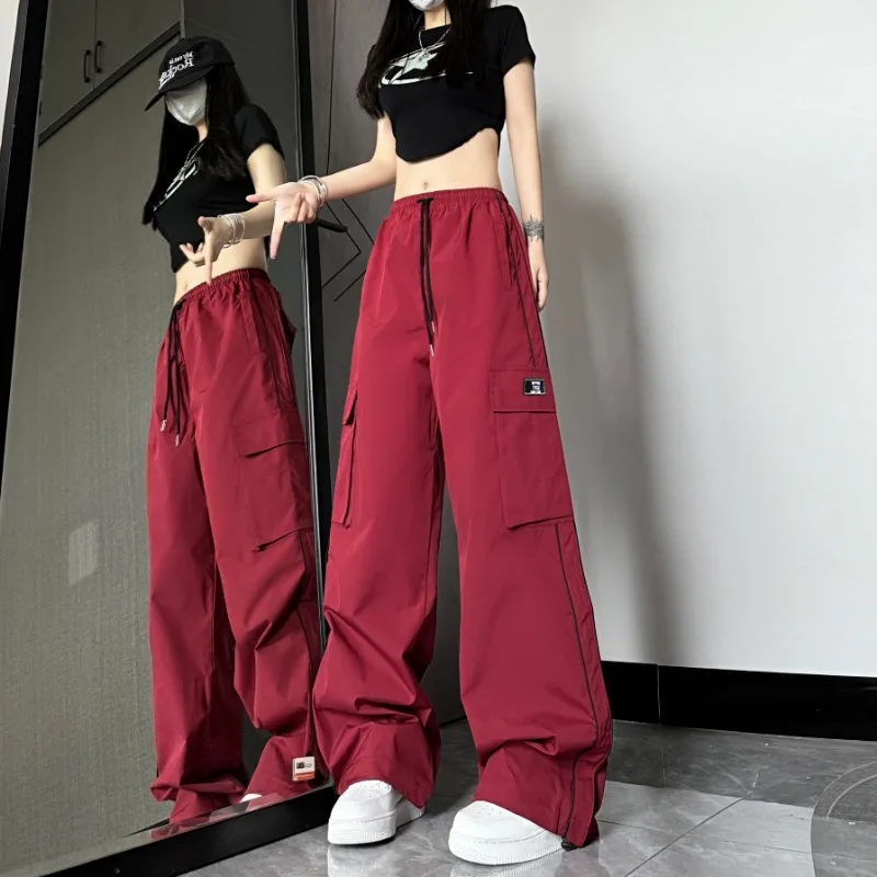 Cargo Pants Women Summer New Loose Hip Hop Straight Leg Full Length Solid Color Casual High Street Versatile Trousers Female