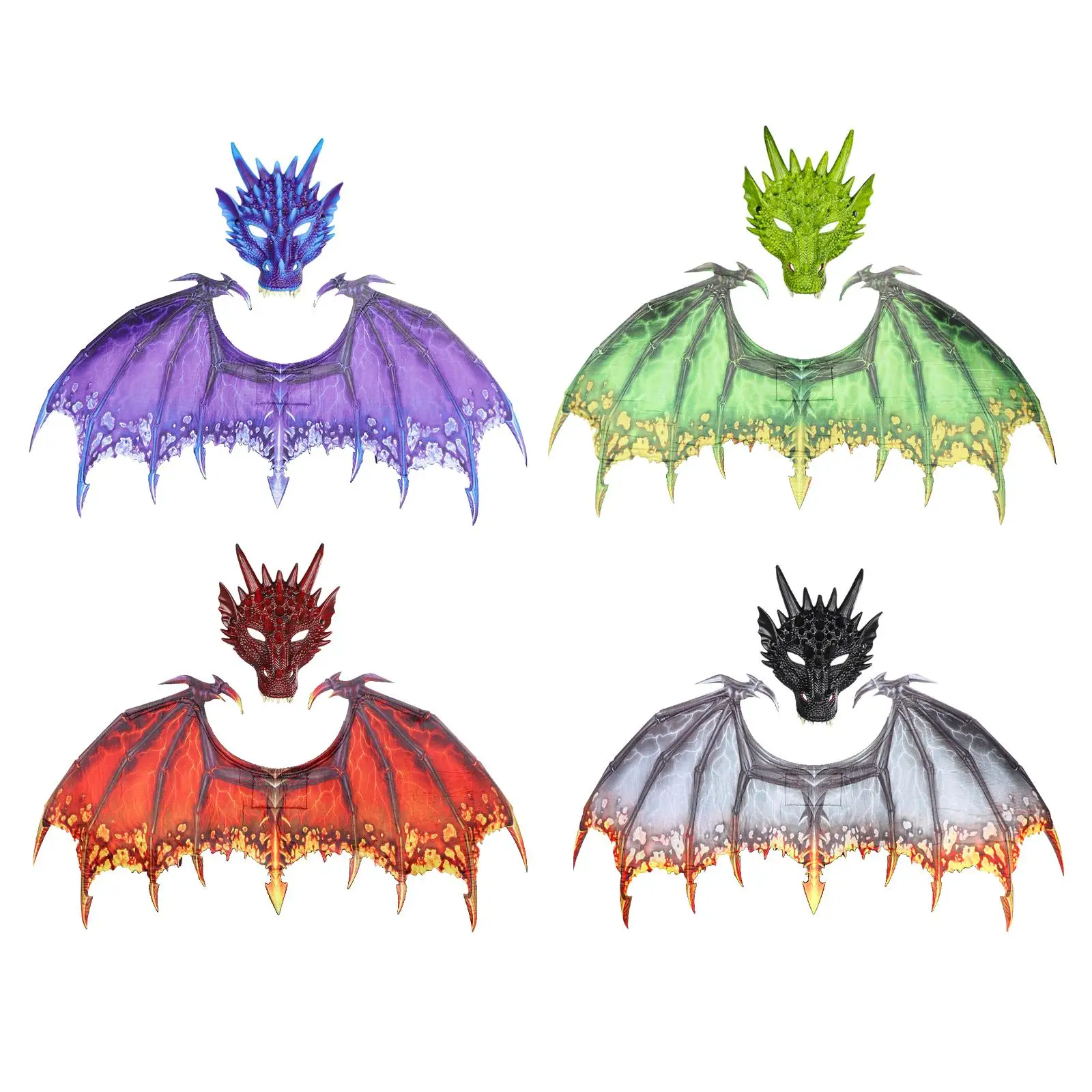 Dragon Cosplay Wing Set Adult PU Foam Costume Dinosaur Mask Fancy Dress Outfit for Halloween Party Stage Role Play