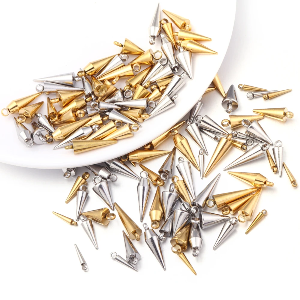10PCS Stainless Steel Cone Charms Pendants Retro Spike Beads Charms Pendants for Women Man Hoop Earring Jewelry Making Supplies