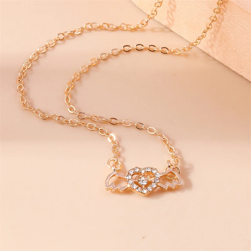 Aihua Kristall Engelsflügel Herz Anhänger Halsketten Damen Mädchen Einfache Y2K Rosa Weiß Zirkon Liebe Elegante Halskette Geburtstag Jewerly – Detail 10