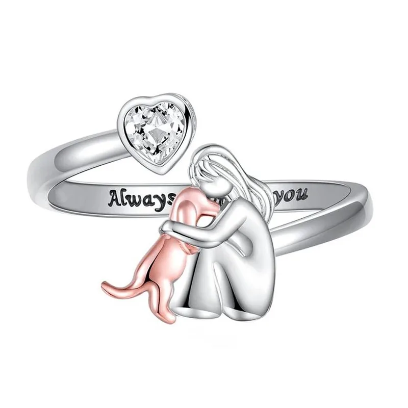 Huitan Tier- und Damenfreundlicher offener Ring für Frauen, verstellbarer Fingerschmuck mit Herz-Kubikzirkonia, tägliches Accessoire, Geschenk