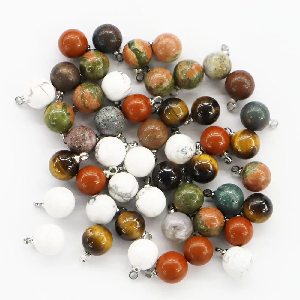 

8MM Natural Stone Ball Shape Silver Necklace Pendants Multicolor Charms Fashion Jewelry Earring Bracelet Making Wholesale 24Pcs