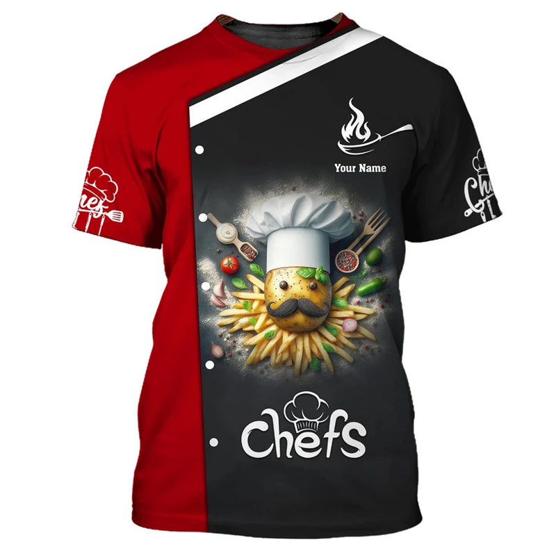 كوك العمل تي شيرت شخصية ثلاثية الأبعاد مطبوعة مخصصة اسم س الرقبة تي شيرت الشيف Harajuku موضة تنفس تي شيرت علوي 2025 جديد