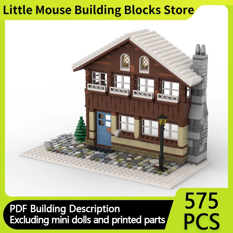 

City Street View Model MOC Building Bricks Winter Snow Mountain Hotel Modular Technology Gift Holiday Assemble Children Toy Suit