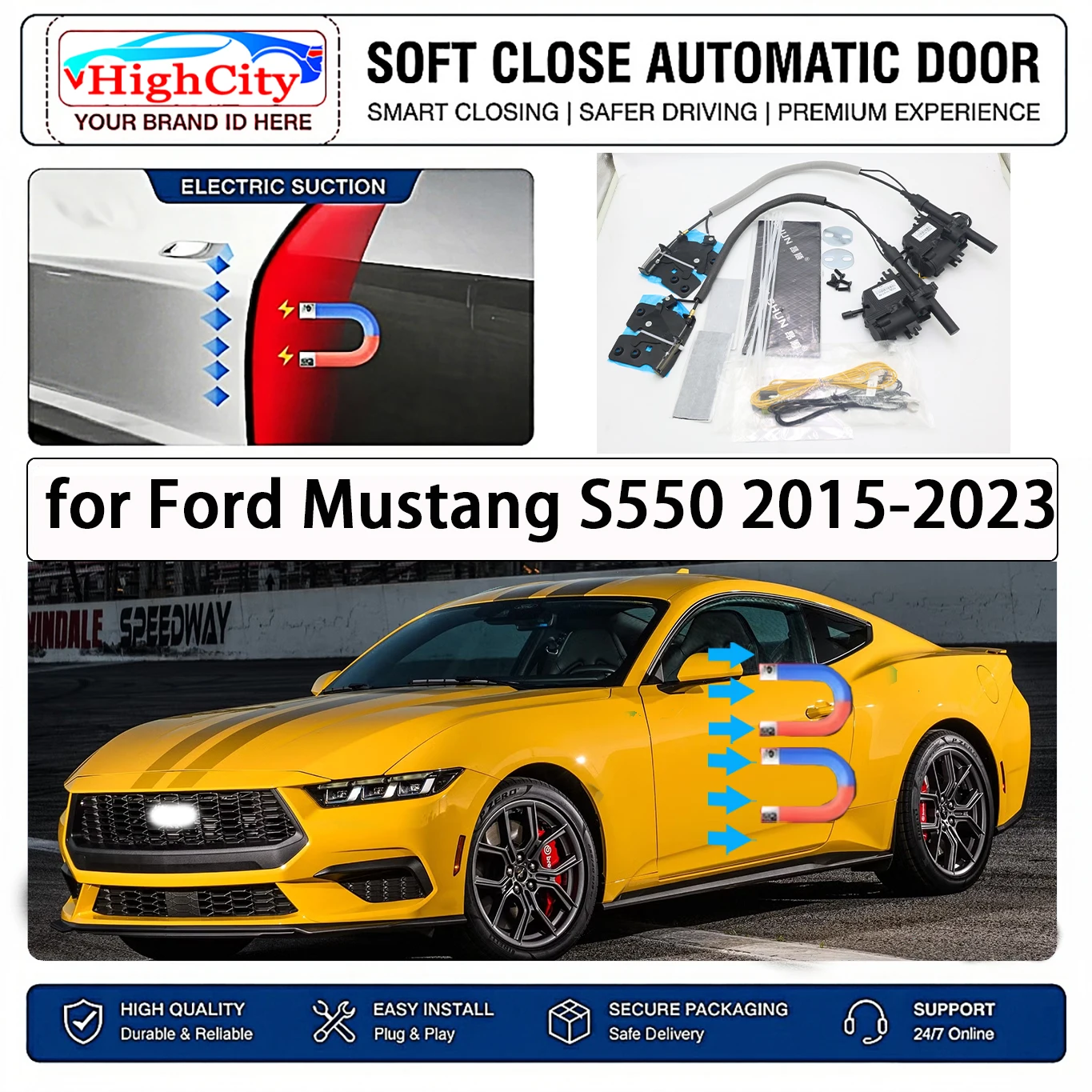 for Ford Mustang S550 2015-2023 OEM Electric Suction Soft Close Door Kit Smart Anti Pinch Auto Cinch Latch System No Slam Silent