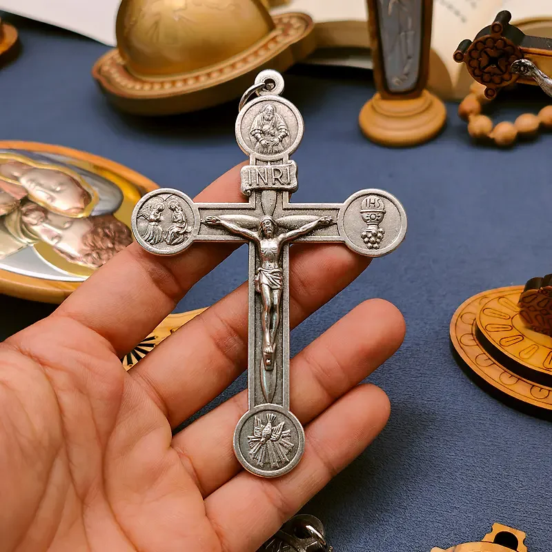 Metal Big Cross Pendant 9.5 x 7cm Roman Four Great Halls Alloy Crosses for Necklace Religious Jewelry