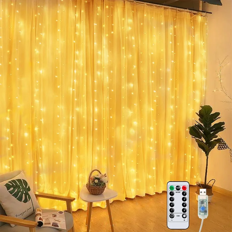 LED Copper Wire Curtain Lights USB Power Fairy Remote Garland Led Lights Christmas Decoration Garland Window Lighting Strings