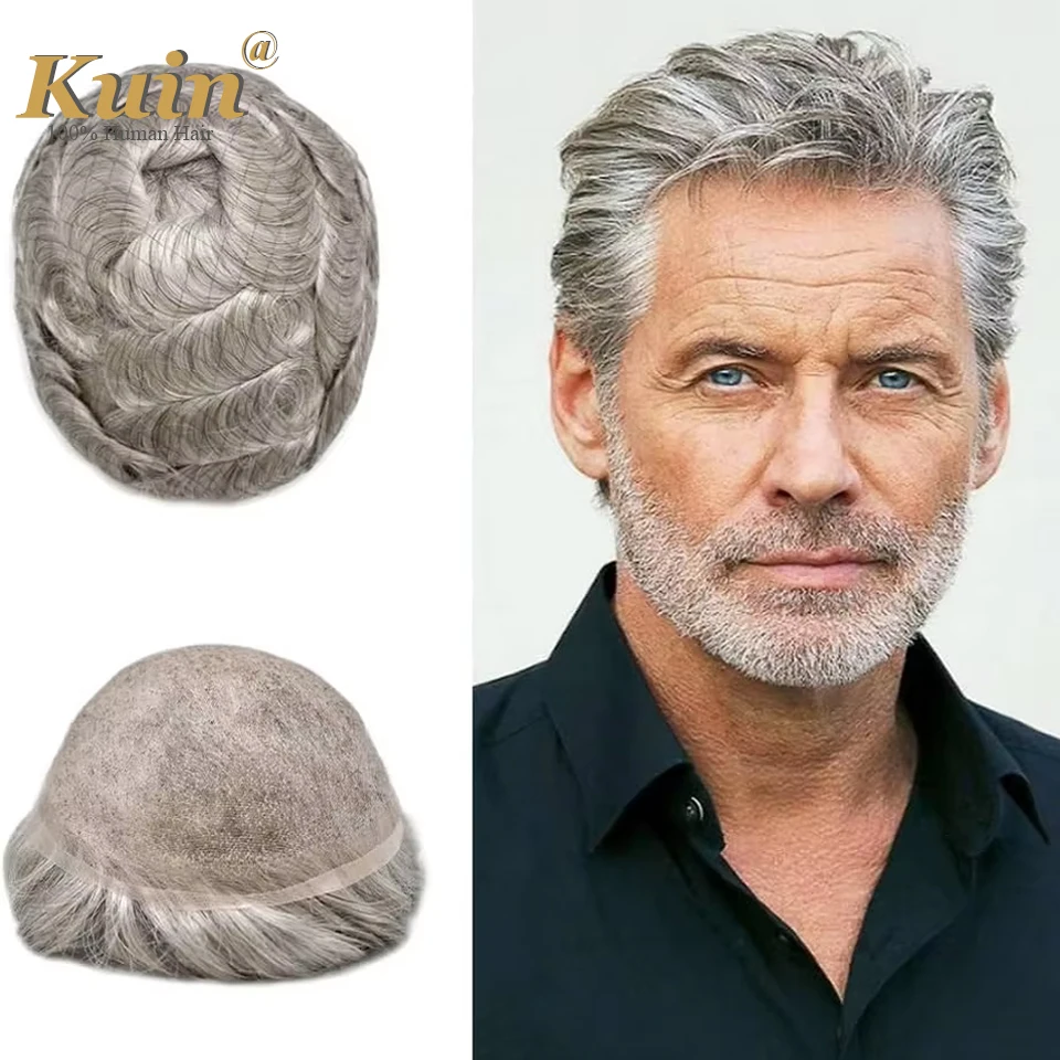 Swiss Full Lace Men Toupee Real Human Hair Wigs Front Bleach Hair Replacement Men Wig Breathable White Hair Men Prosthesis