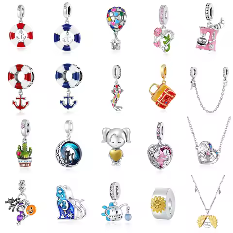 2026 New 925 Silver Bag Coffee Fish Cactus Beads Sunflower Anchor Swimming Ring Charms Fit Original Bracelet DIY Gift Women