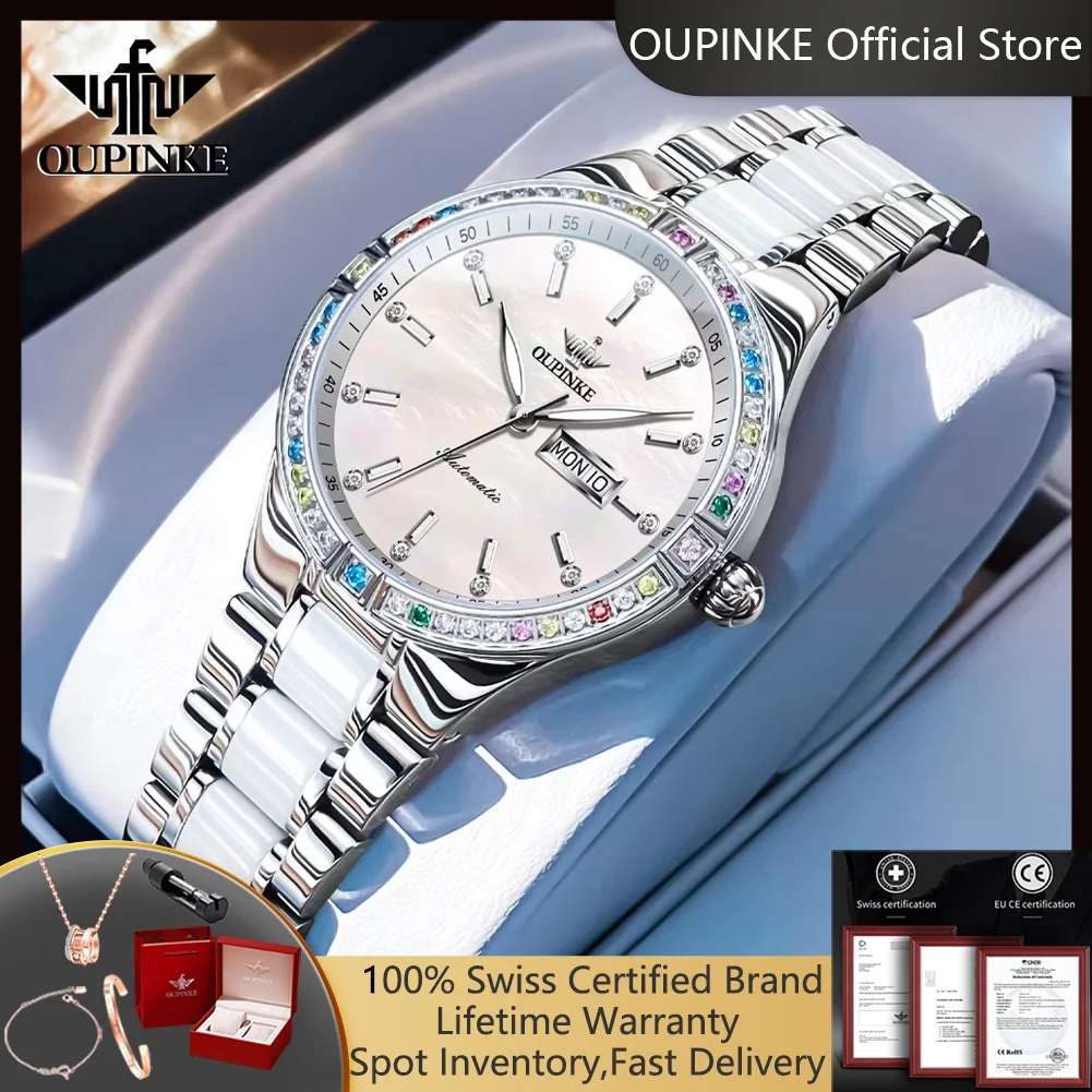 

OUPINKE 3283 Automatic Woman Watch High-end Luxury Brand Original Diamond Bezel Mechanical Watch for Women Elegant Ladies Watch