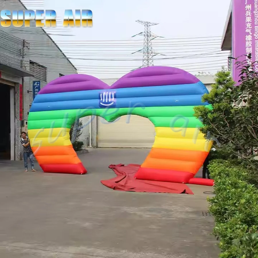 Popular Valentine's Day decoration outdoor product display inflatable rainbow heart arch for sale
