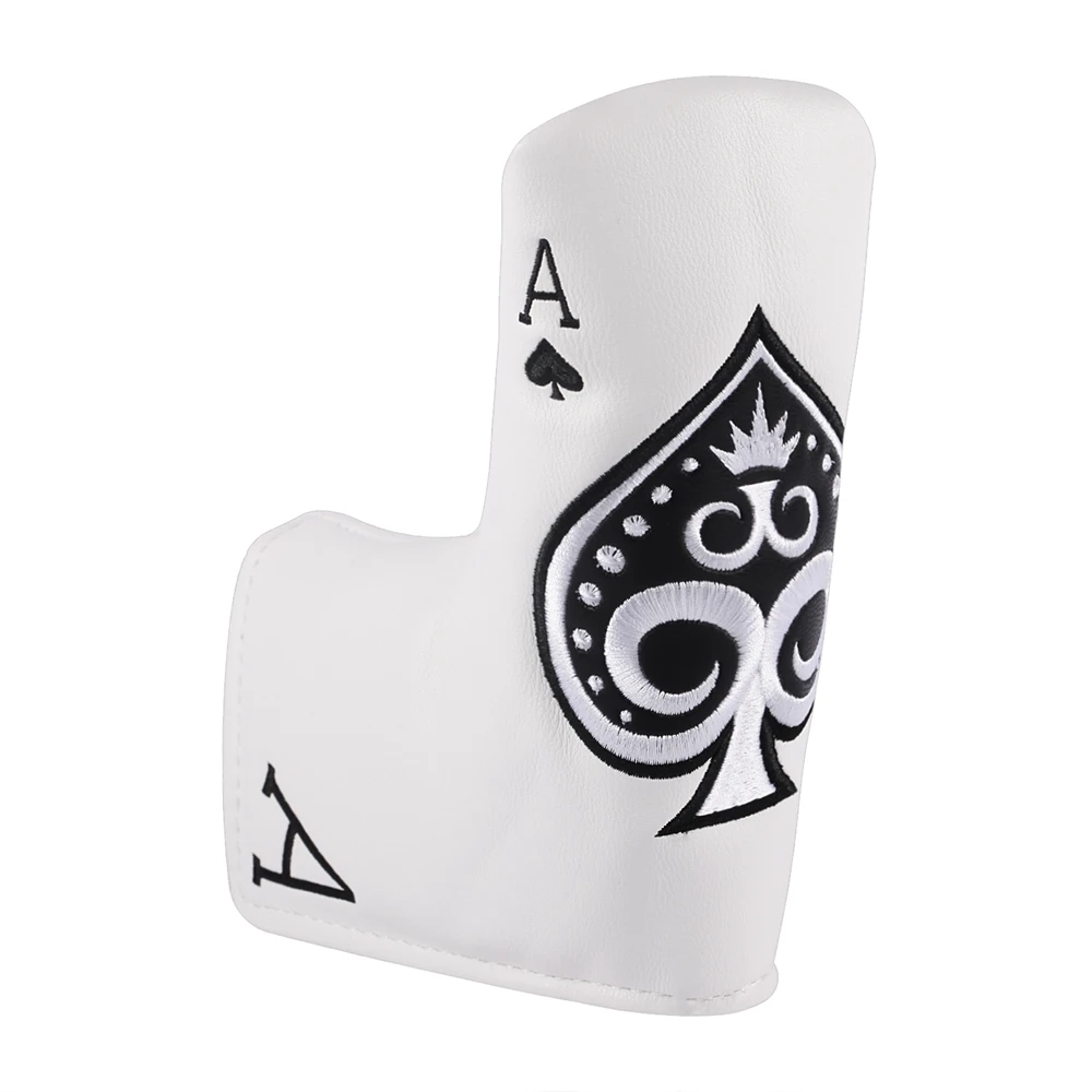 Poker Ace of Spades Design White PU Synthetic Leather Golf Magnetic Headcover Blade Putter Cover