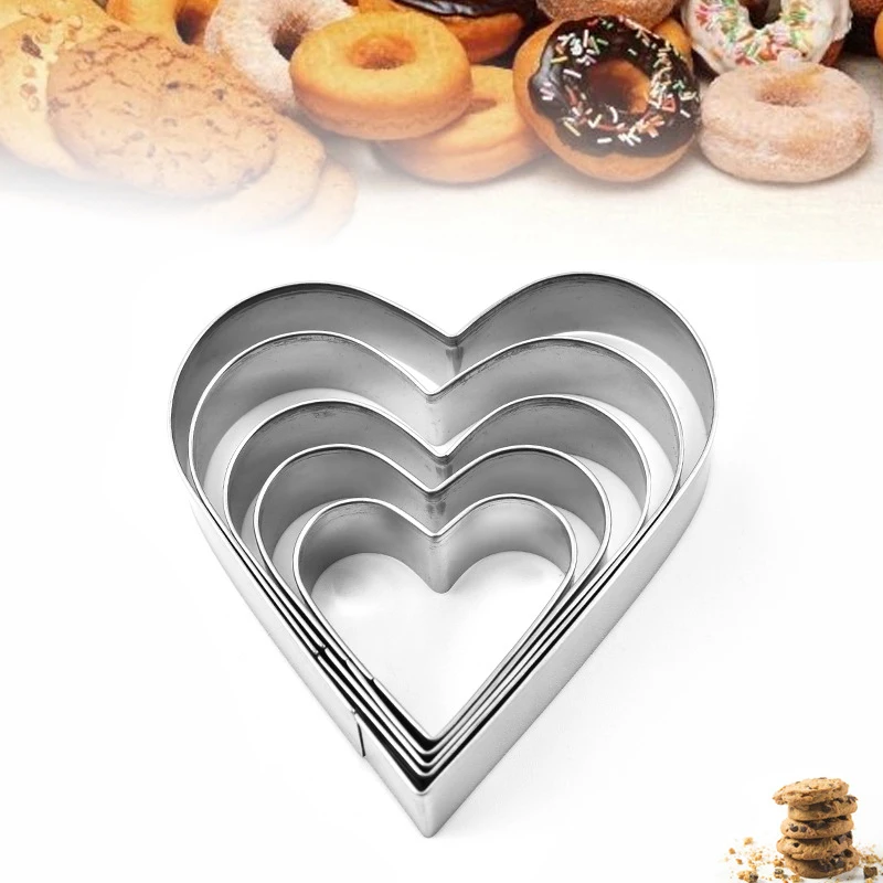 5PCS Heart Shaped Cookie Cutter Set Valentine Cookie Cutter Stainless Steel Heart Mold Baking tools