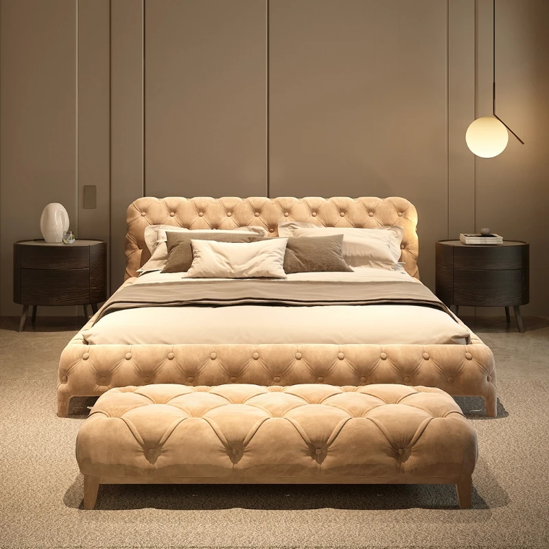 

Light Luxury Master Bedroom 1.8 M Double Bed High-End Technology Frosted Fabric Bed