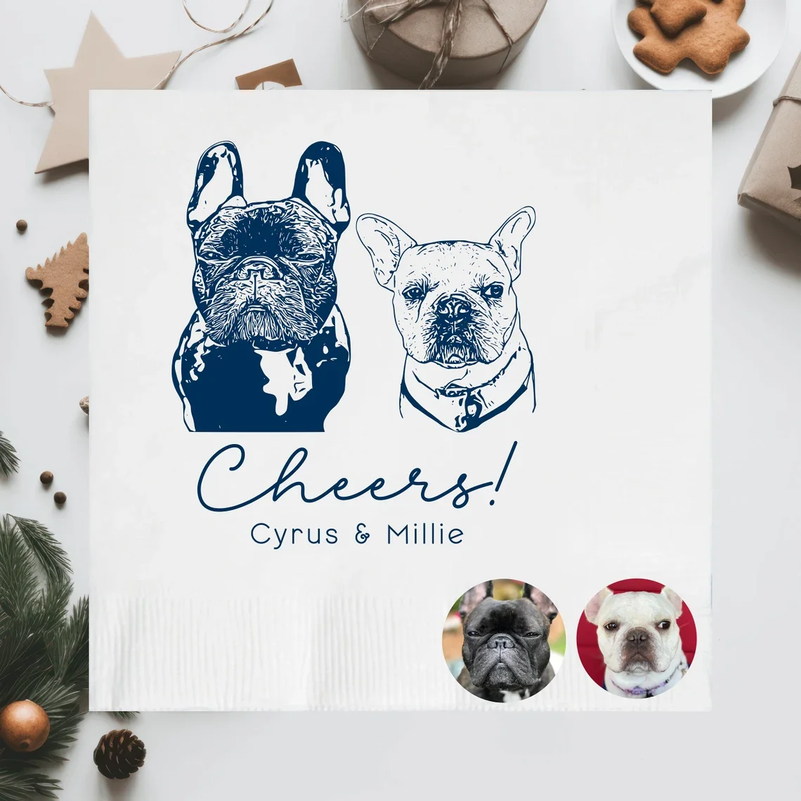 50pcs Custom Pet Cocktail Napkins, Dog Wedding Napkins, Custom Pet Cocktail Napkins, Customized Pet Portrait Wedding Napkins